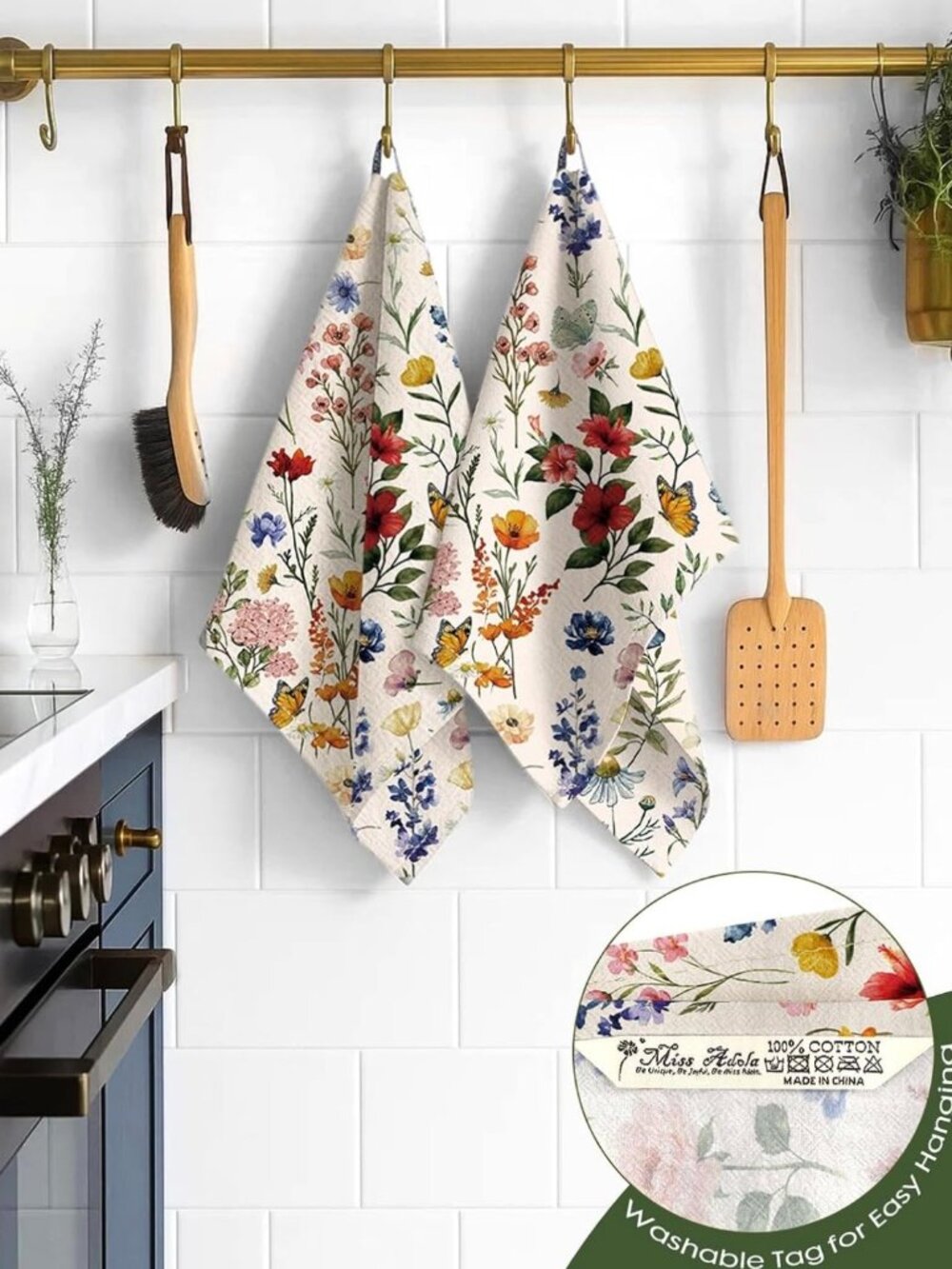 Flour Sack Kitchen Towels, Set of 2, Vintage Flower